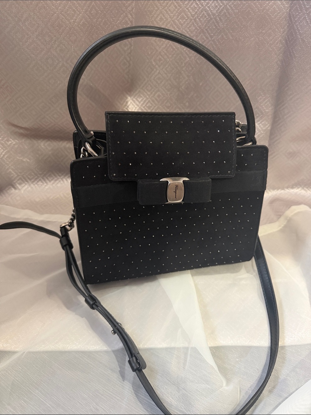 Salvatore Ferragamo Black Top-Handle Bow Satchel